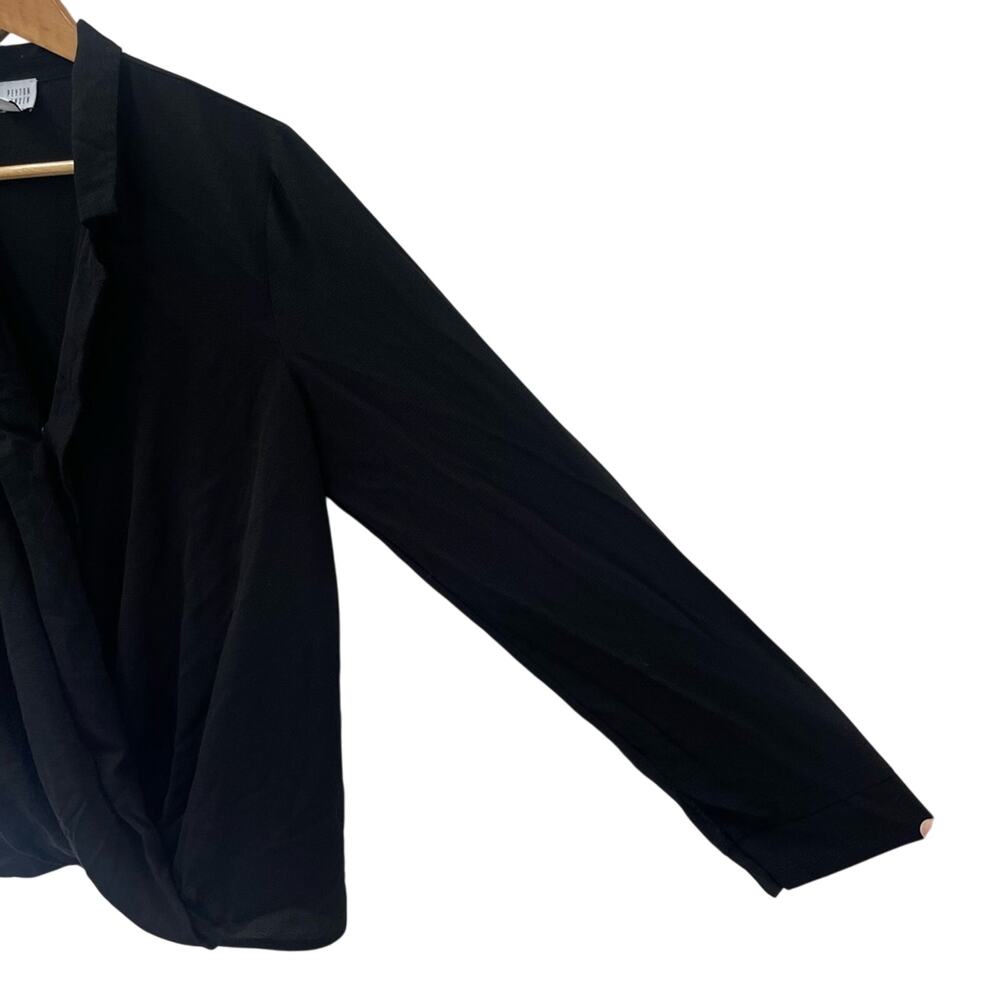 Evereve Peyton Jensen Harlow Lightweight Black Collared Surplice Blouse Size XL - Picture 4 of 10